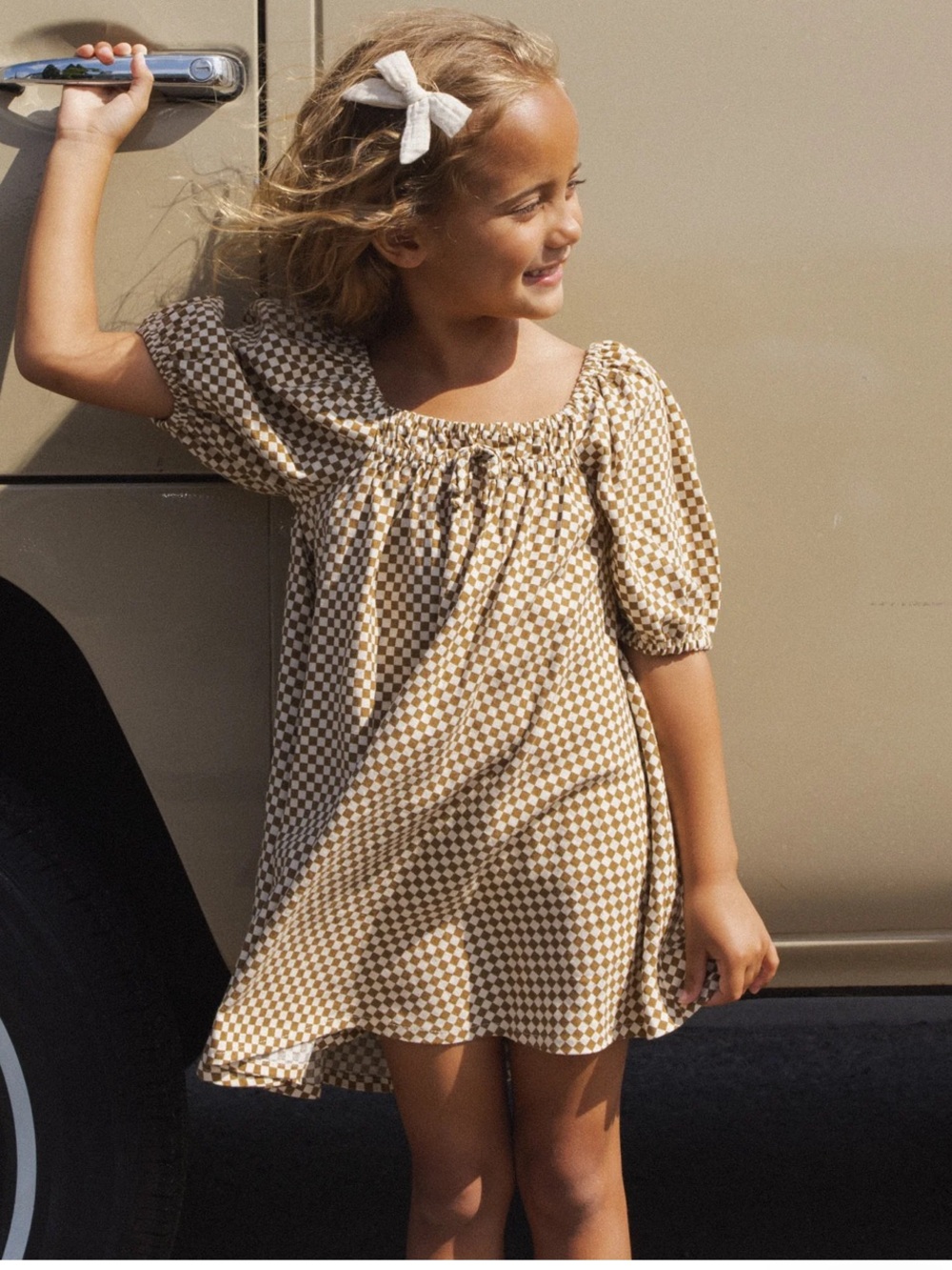 Girls Sabrina Mini Dress Ocre Check